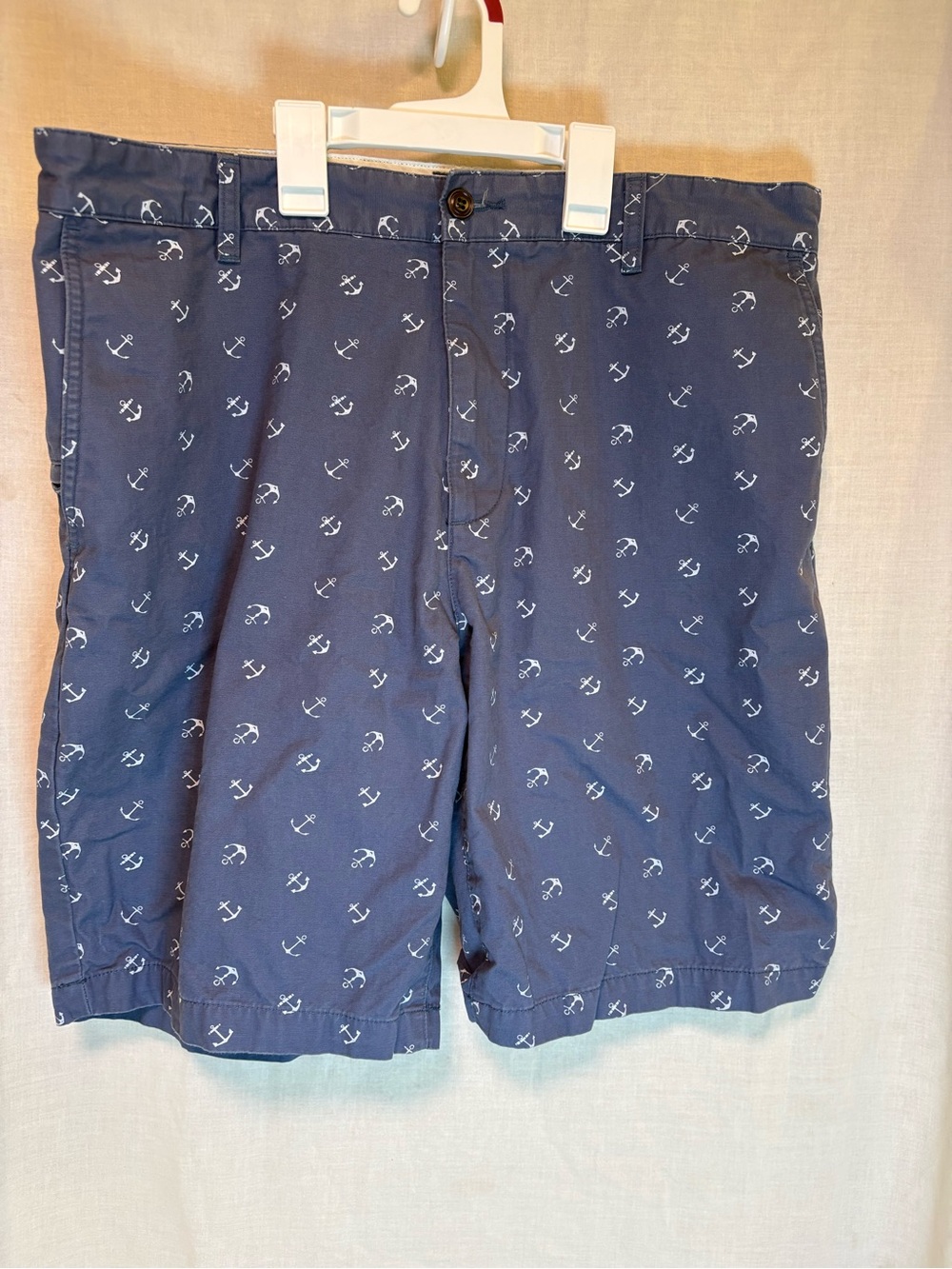 Dockers Men's 36 Flat Front 100% Cotton Blue Nautical Anchor Print Chino Shorts